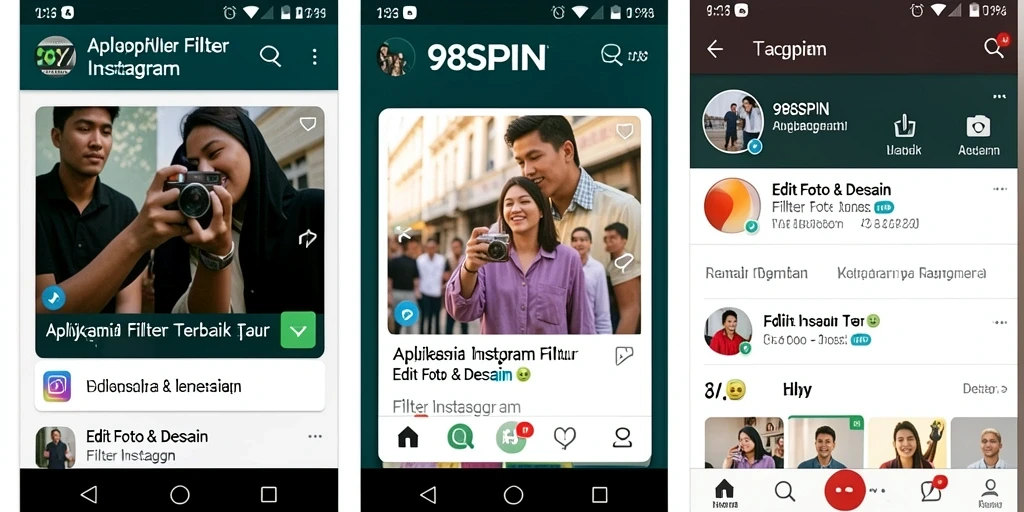 Tampilan antarmuka aplikasi 98SPIN untuk editing foto Instagram.
