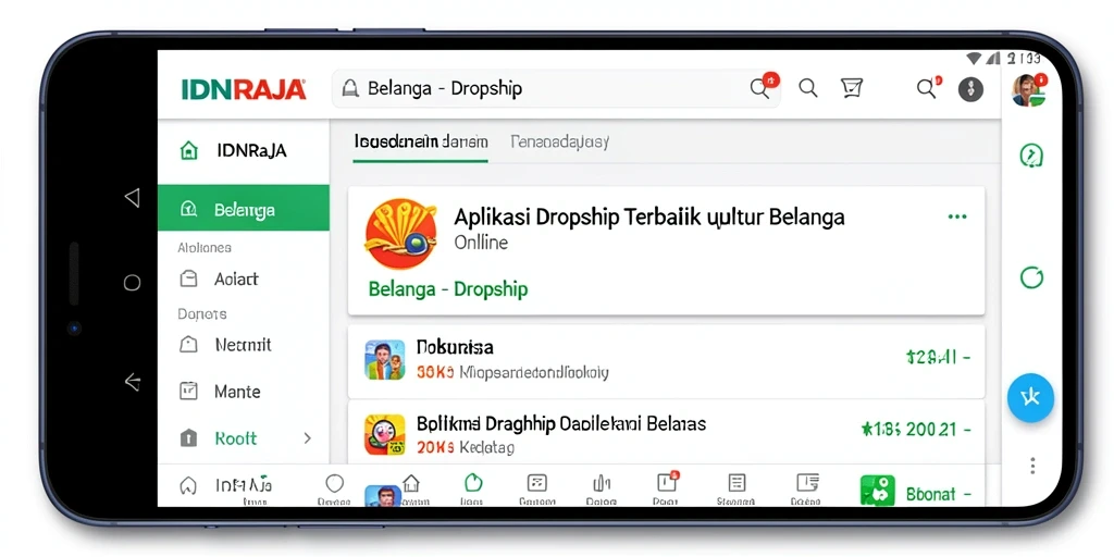 Antarmuka aplikasi IDNRAJA menunjukkan kemudahan dalam berbelanja Dropship.