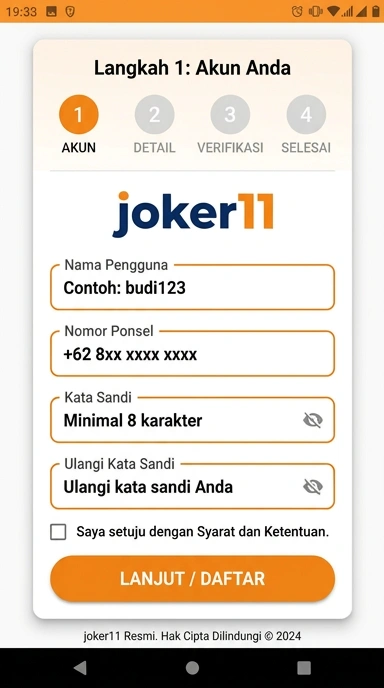 Tampilan halaman daftar joker11